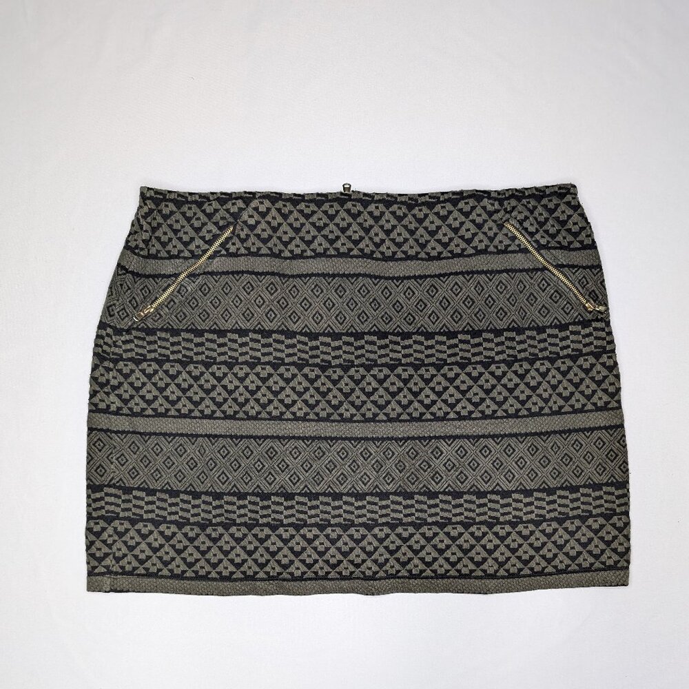Y2K Apt 9 Olive Black Tribal Print Skirt with Gold Detailing Women's Size Large